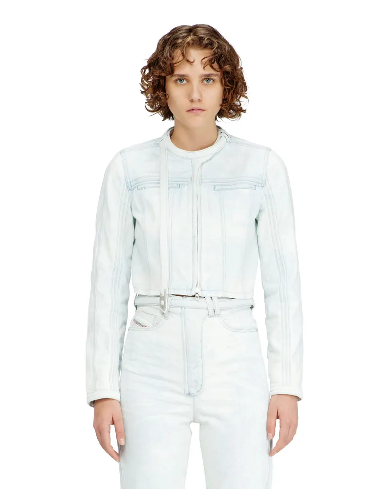 Diesel Kurzgeschnittene Jacke aus eisblauem Satin-Denim - Denim jacken - Damen - Blau Blau