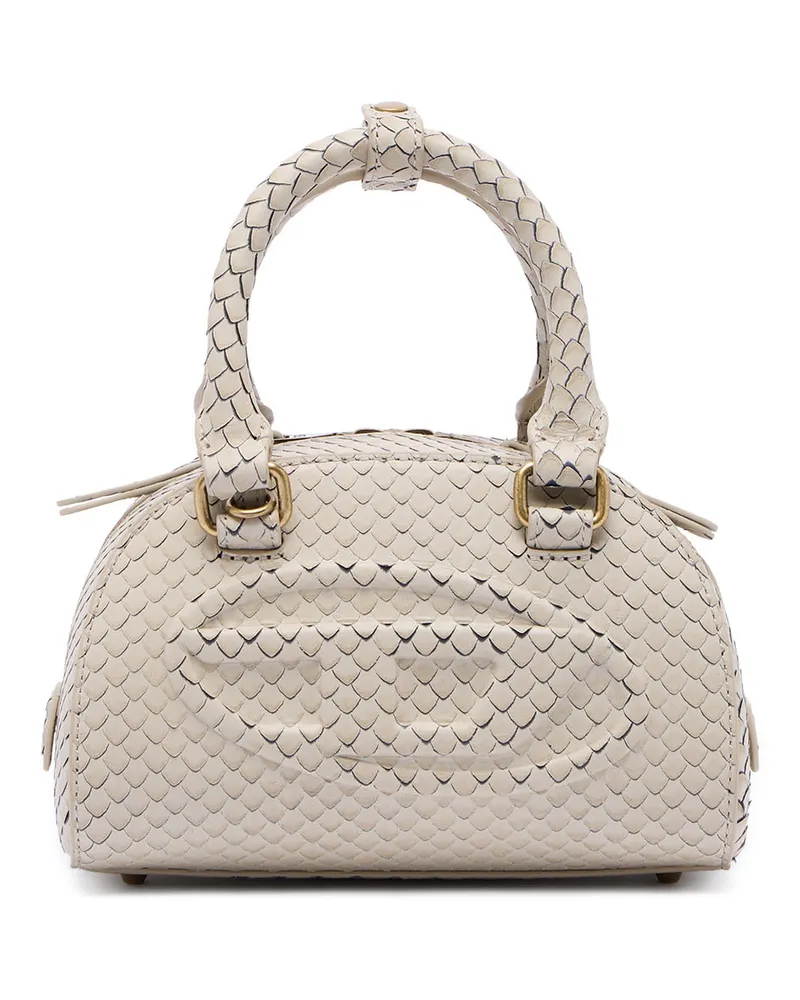 Diesel 1DR Dome-Mini-Bowlingtasche aus Leder in Schlangenoptik - Schultertaschen - Damen - Beige Beige