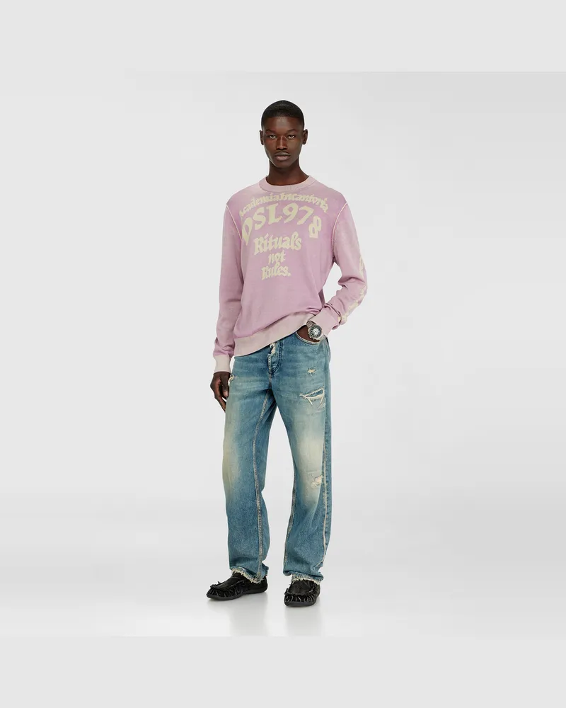 Diesel Pullover aus behandelter Baumwolle mit Slogan - Strickwaren - Herren - Violett Violett