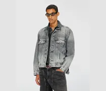 Denim-Truckerjacke mit tonalen Lederbesätzen - Denim jacken - Unisex - Grau