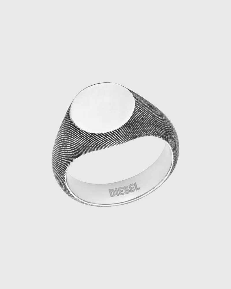 Diesel Siegelring aus Edelstahl mit Denim-Textur - Ringe - Unisex - Silber Silber