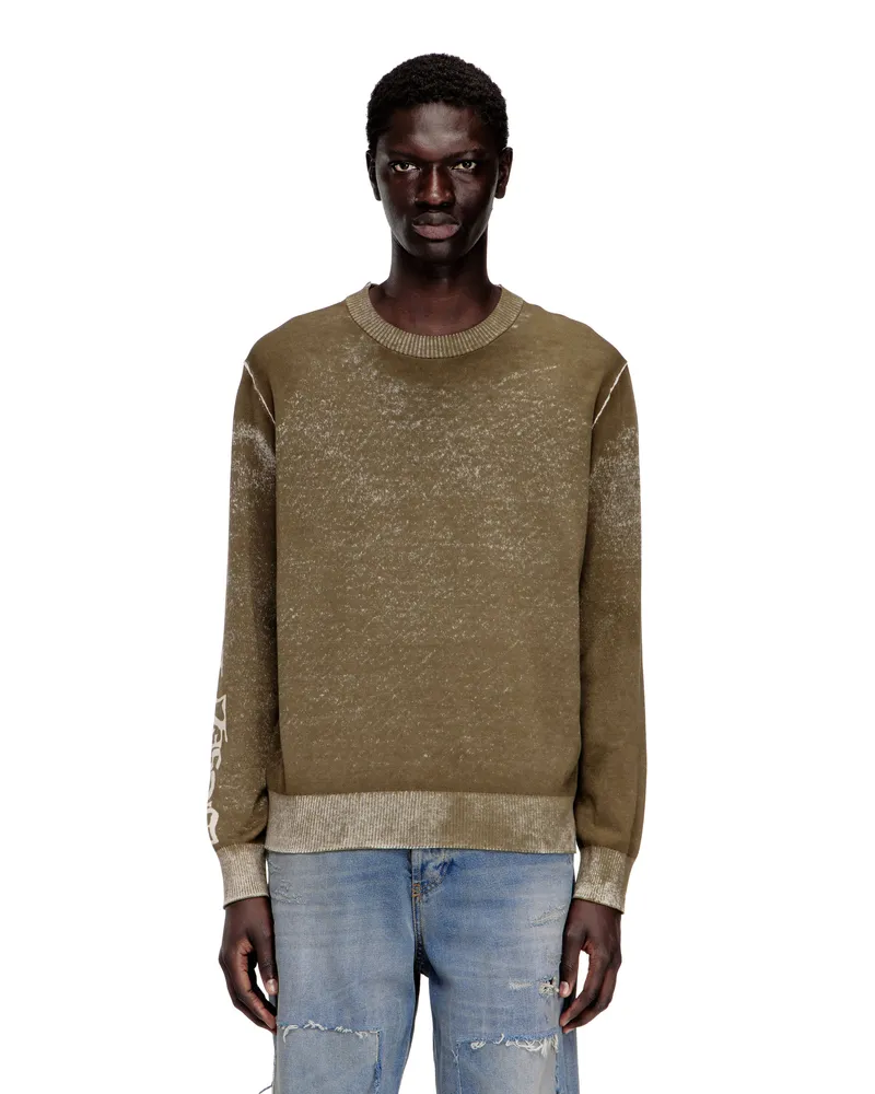 Diesel Ausgeblichener Pullover mit umgekehrtem Druck und Schriftzug - Strickwaren - Herren - Grün Grün