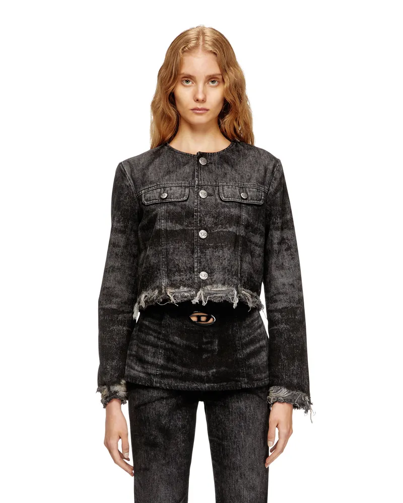 Diesel Jacke aus gelaserte Baumwolle-Hanf-Denim - Denim jacken - Damen - Schwarz Schwarz