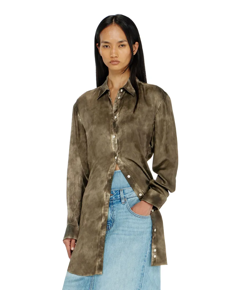 Diesel Langes Hemd aus logo-jacquard-knitter-satin - Kleider - Damen - Grün Grün