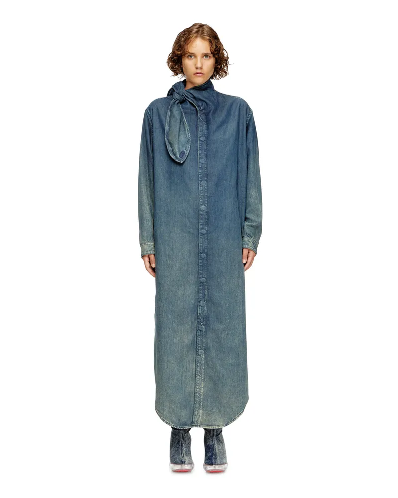 Diesel Langes Shirtkleid aus fließendem Denim - Kleider - Damen - Blau Blau