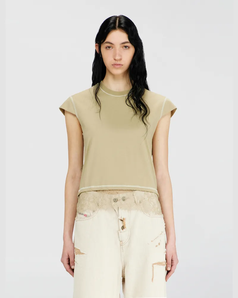 Diesel Jersey-Top mit Spitzenbesatz am Saum - Oberteile - Damen - Beige Beige