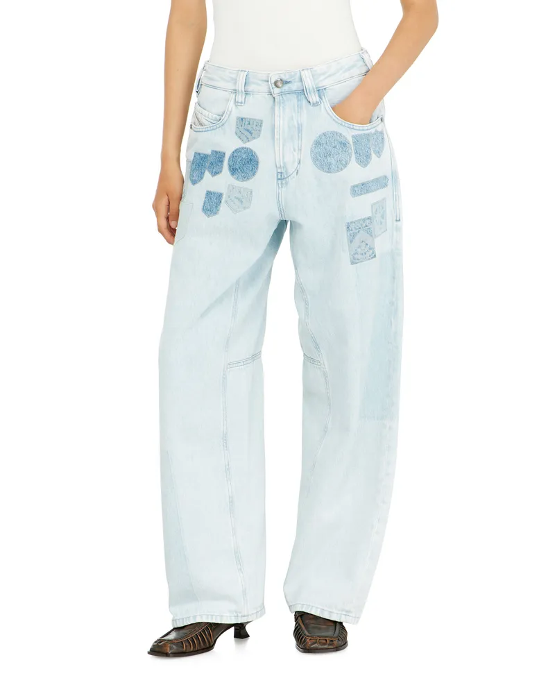 Diesel Relaxed Jeans Regular Waist 1997 D-Enim-M, Hellblau, Knopfverschluss Blau