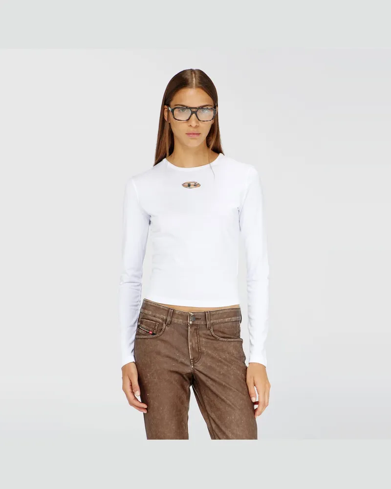Diesel Langarm-Oberteil mit Oval D-Ausschnitt - T-Shirts - Damen - Weiss Weiss