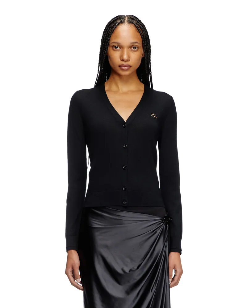 Diesel Cardigan aus Wolle mit Cut-out-Logo - Strickwaren - Damen - Schwarz Schwarz