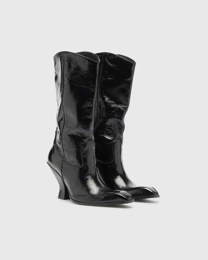 Diesel D-Luffy - kniehohe Stiefel aus Lackleder - Stiefel - Damen - Schwarz Schwarz