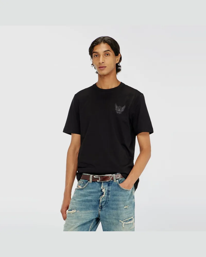Diesel Baumwoll-T-Shirt mit Logo-Motiv auf der Brust - T-Shirts - Herren - Schwarz Schwarz