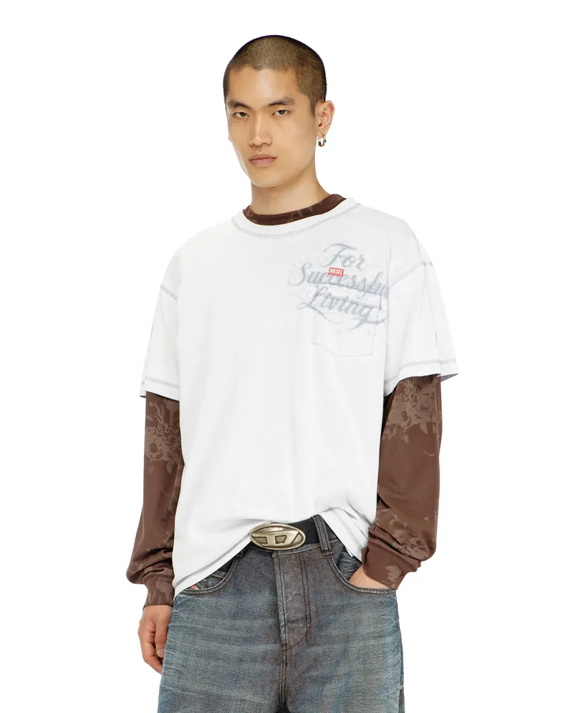 Diesel T-Shirt mit Brusttasche und Grafikprint - T-Shirts - Herren - Weiss Weiss