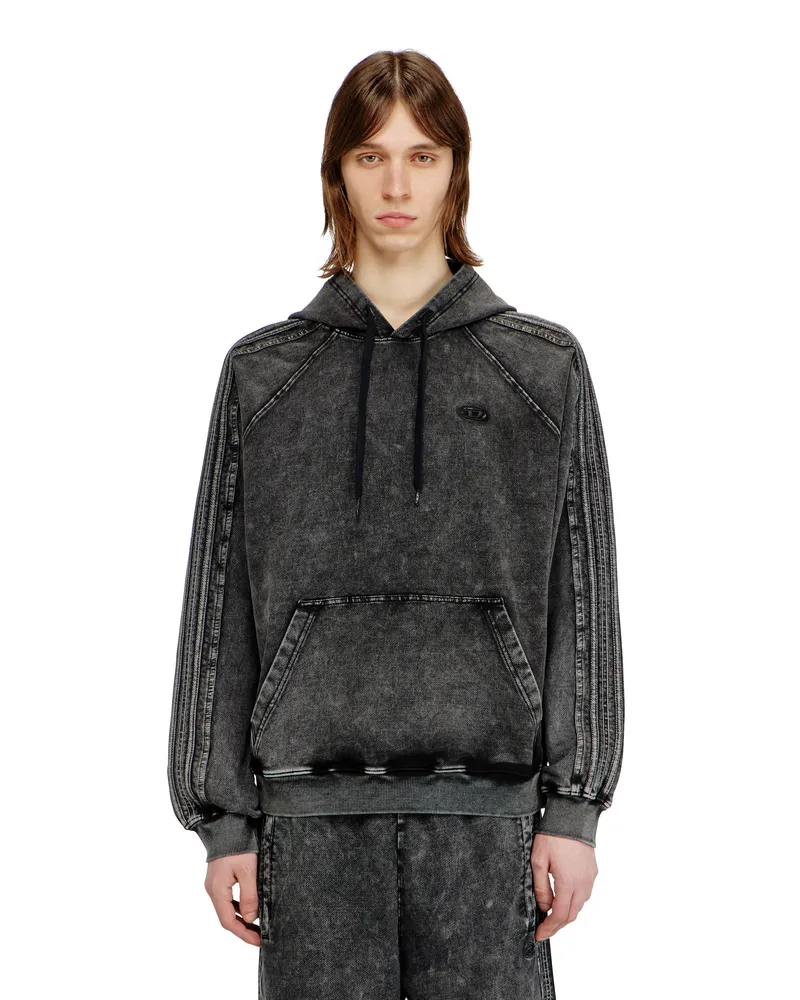Diesel Kapuzensweatshirt aus gewaschener Baumwolle mit Oval D Stickerei - Sweatshirts - Herren - Schwarz Schwarz