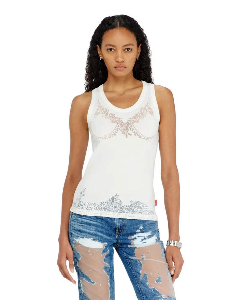 Diesel Tanktop mit devoré-Spitze-Effekt - T-Shirts - Damen - Weiss Weiss