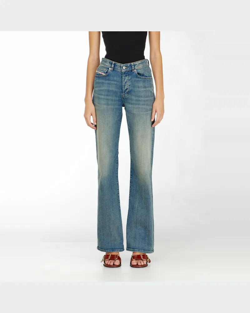 Diesel Regular Jeans High Waist 1971 D-Sent, Mittelblau, Knopfverschluss Blau