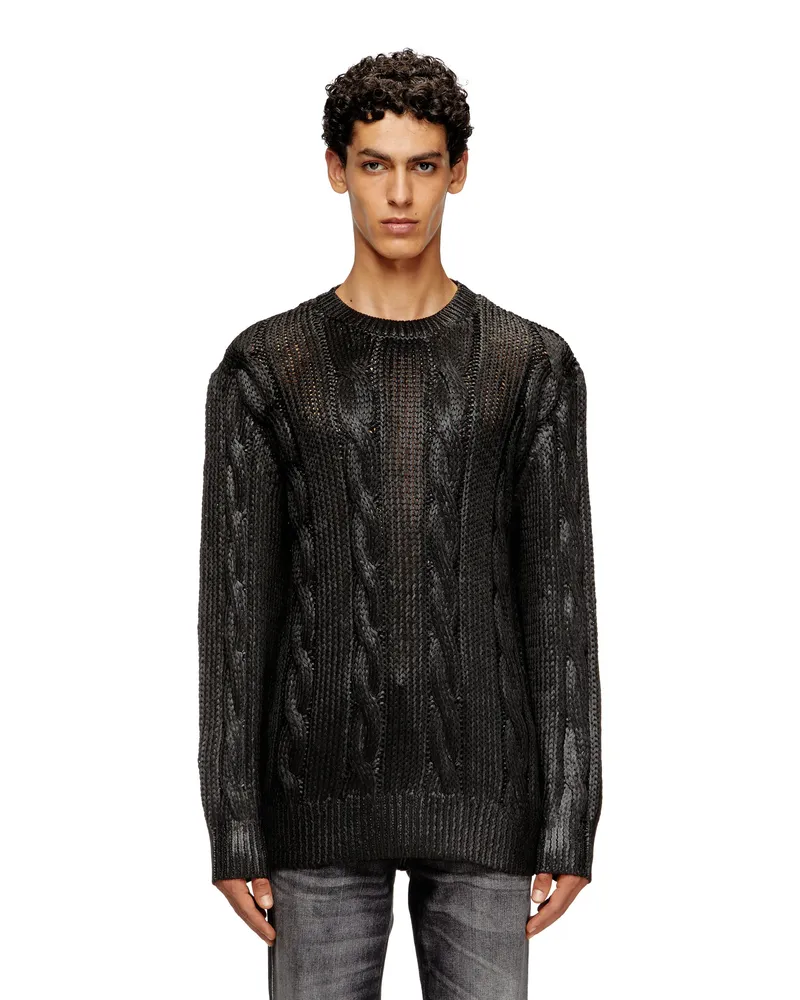 Diesel Pullover mit Zopf-Muster und Glanzeffekt - Strickwaren - Herren - Schwarz Schwarz