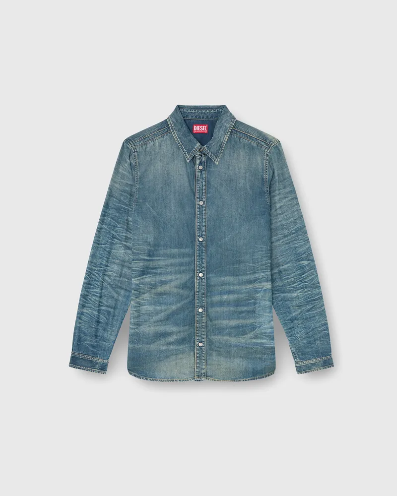 Diesel Hemd aus Denim mit Knitter- und Used-Effekt - Denimhemden - Herren - Blau Blau