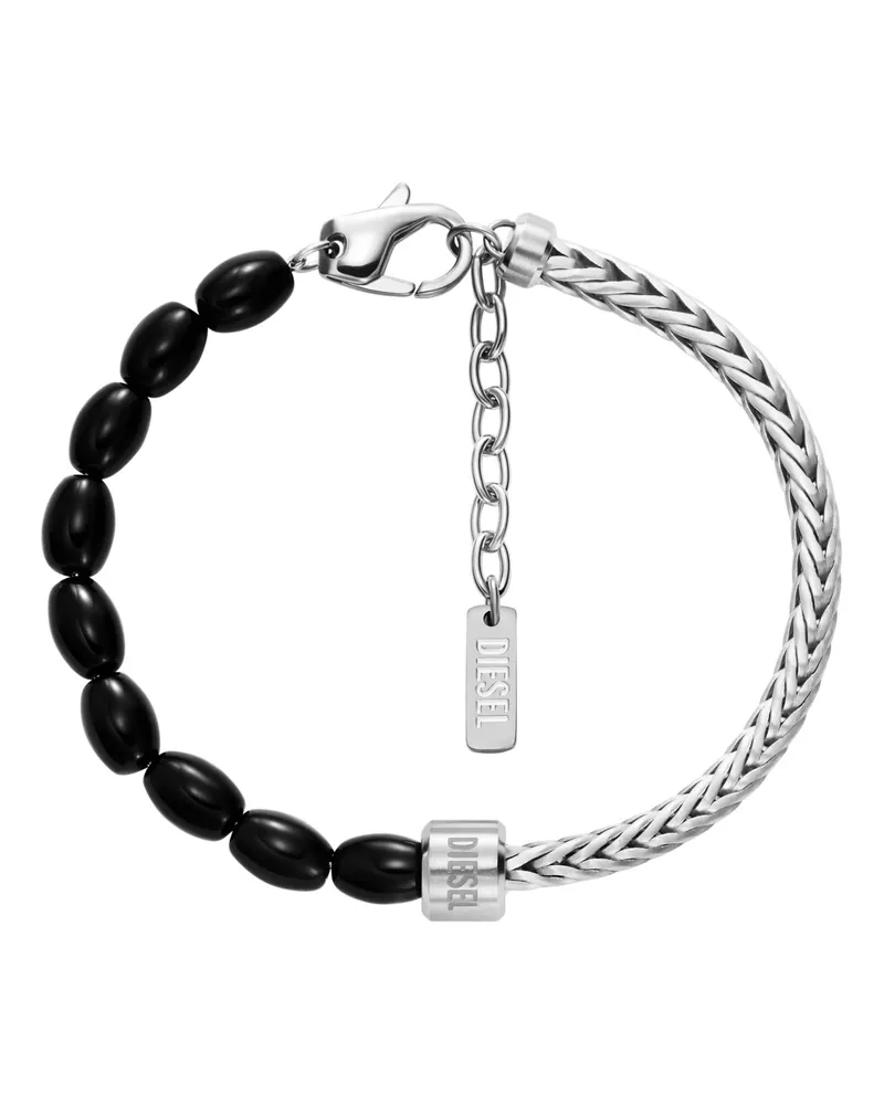 Diesel Armband mit schwarzen Achatperlen - Armbänder - Unisex - Silber Silber