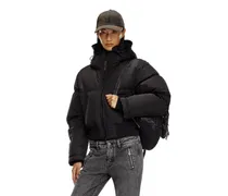 Daunenjacke mit Kapuze aus Nylon in Knitter-Optik - Winterjacken - Damen - Schwarz