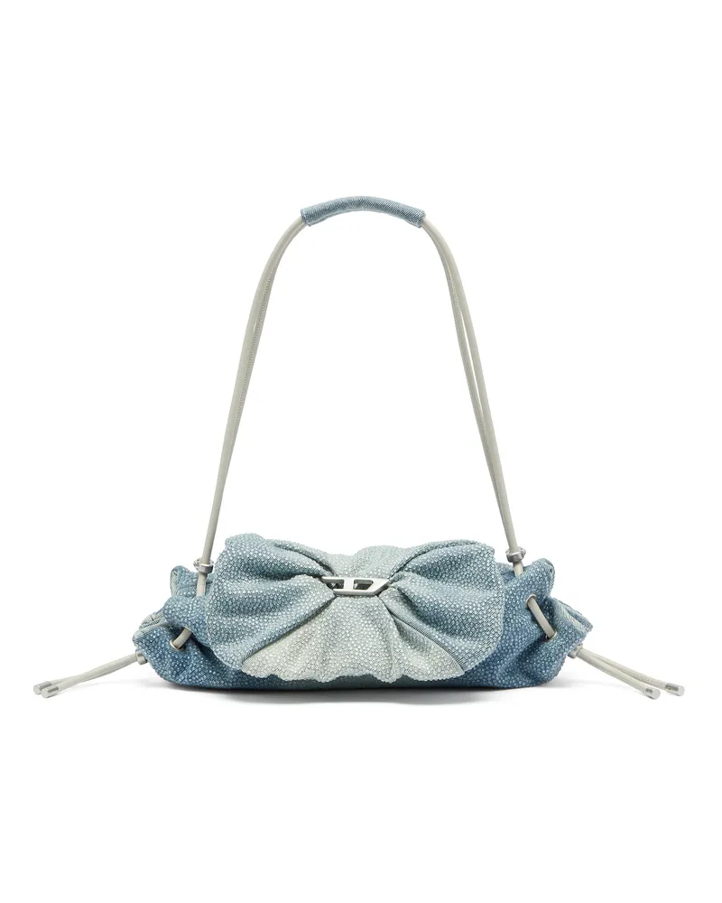 Diesel Scrunch-D - Schultertasche aus denim mit Kristallen - Schultertaschen - Damen - Blau Blau