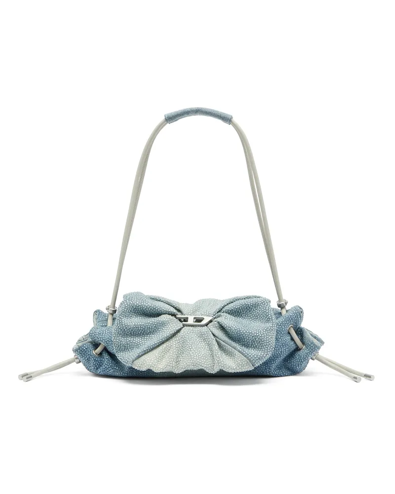 Diesel Scrunch-D - Schultertasche aus denim mit Kristallen - Schultertaschen - Damen - Blau Blau