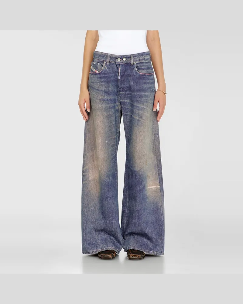 Diesel Relaxed Jeans Low Waist 1996 D-Sire, Dunkelblau, Knopfverschluss Blau