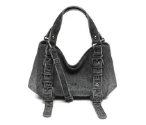 D-One-Small Henkeltasche aus solarisiertem Denim mit Kristallen - Handtaschen - Damen - Schwarz