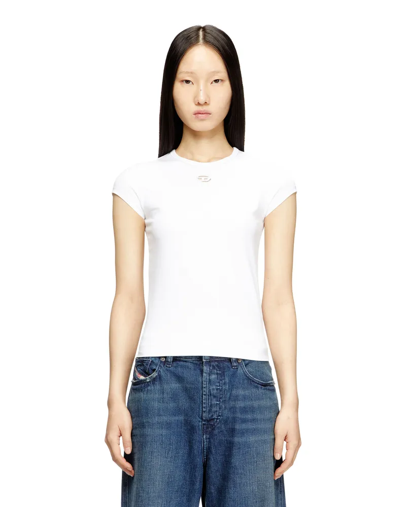 Diesel T-Shirt mit ausgeschnittenem, besticktem Logo - T-Shirts - Damen - Weiss Weiss