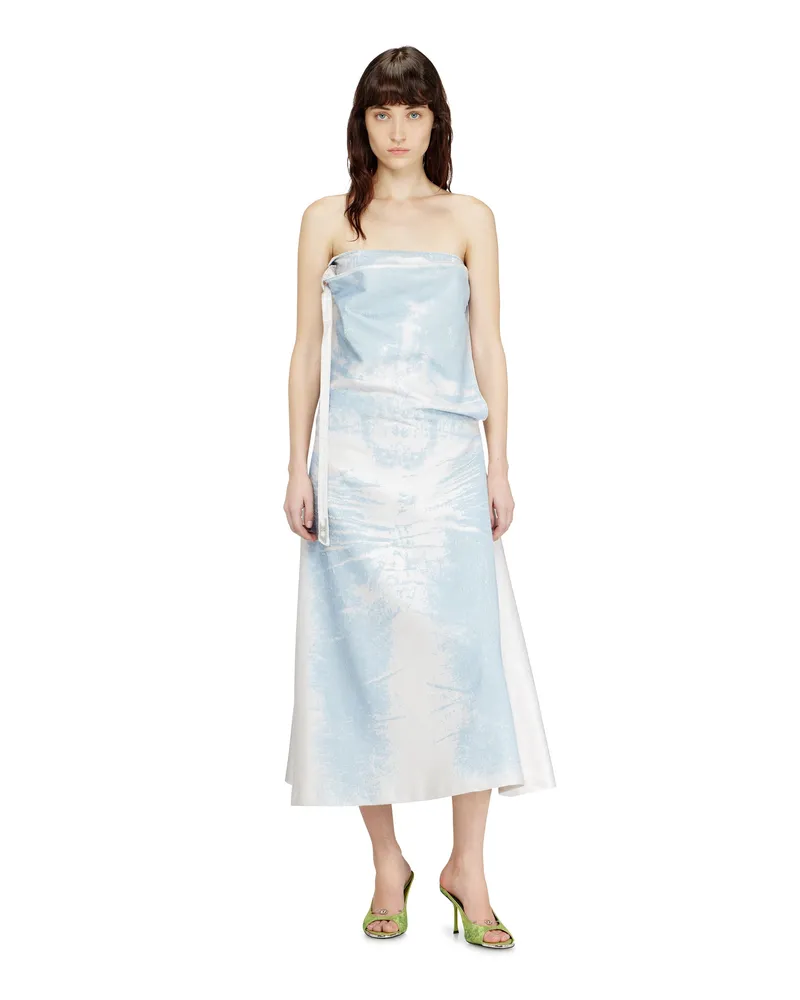 Diesel Langes Kleid aus farbigem Satin-Denim - Kleider - Damen - Blau Blau