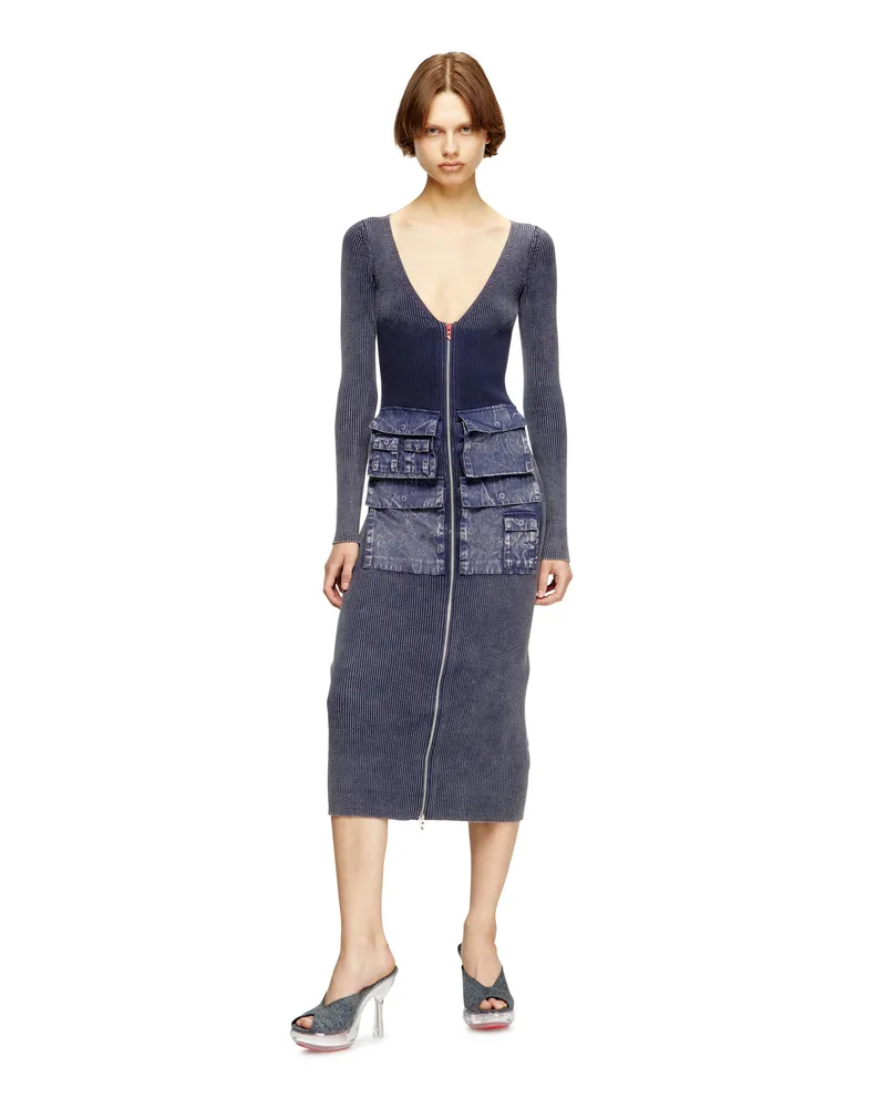 Diesel Geripptes Midikleid mit Denim-Behandlung - Kleider - Damen - Blau Blau
