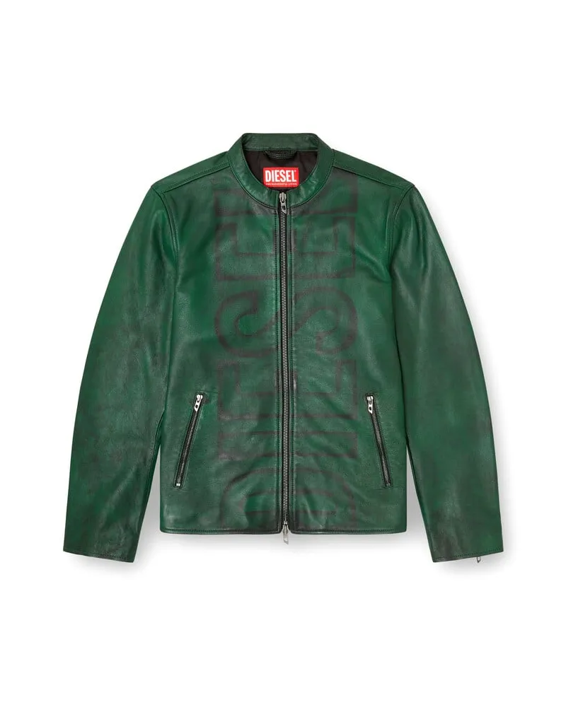 Diesel Behandelte Bikerjacke aus Leder mit verblasstem Logo - Lederjacken - Herren - Grün Grün