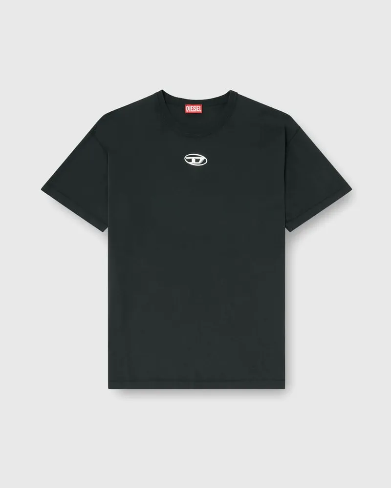 Diesel Leichtes Baumwoll-T-Shirt mit metallischem ovalem D-Logo - T-Shirts - Herren - Schwarz Schwarz