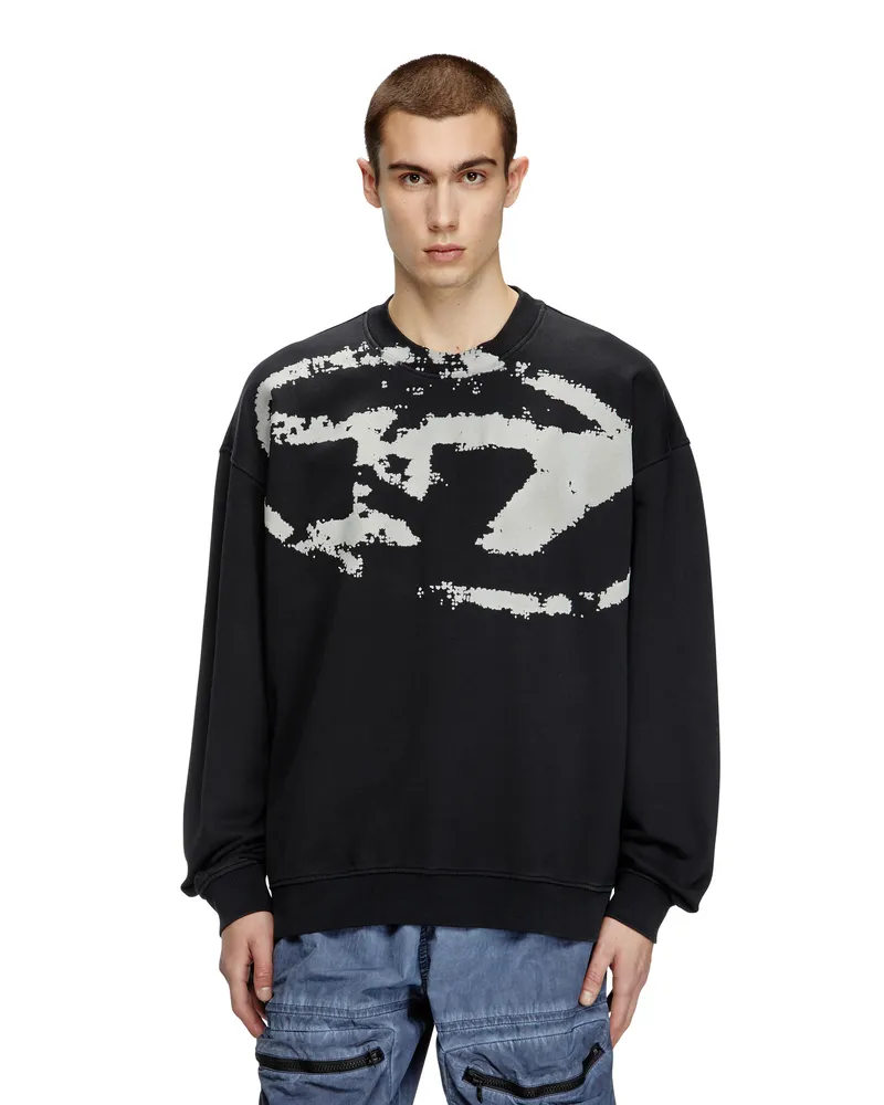 Diesel Sweatshirt mit beflocktem Distressed-Logo - Sweatshirts - Herren - Schwarz Schwarz