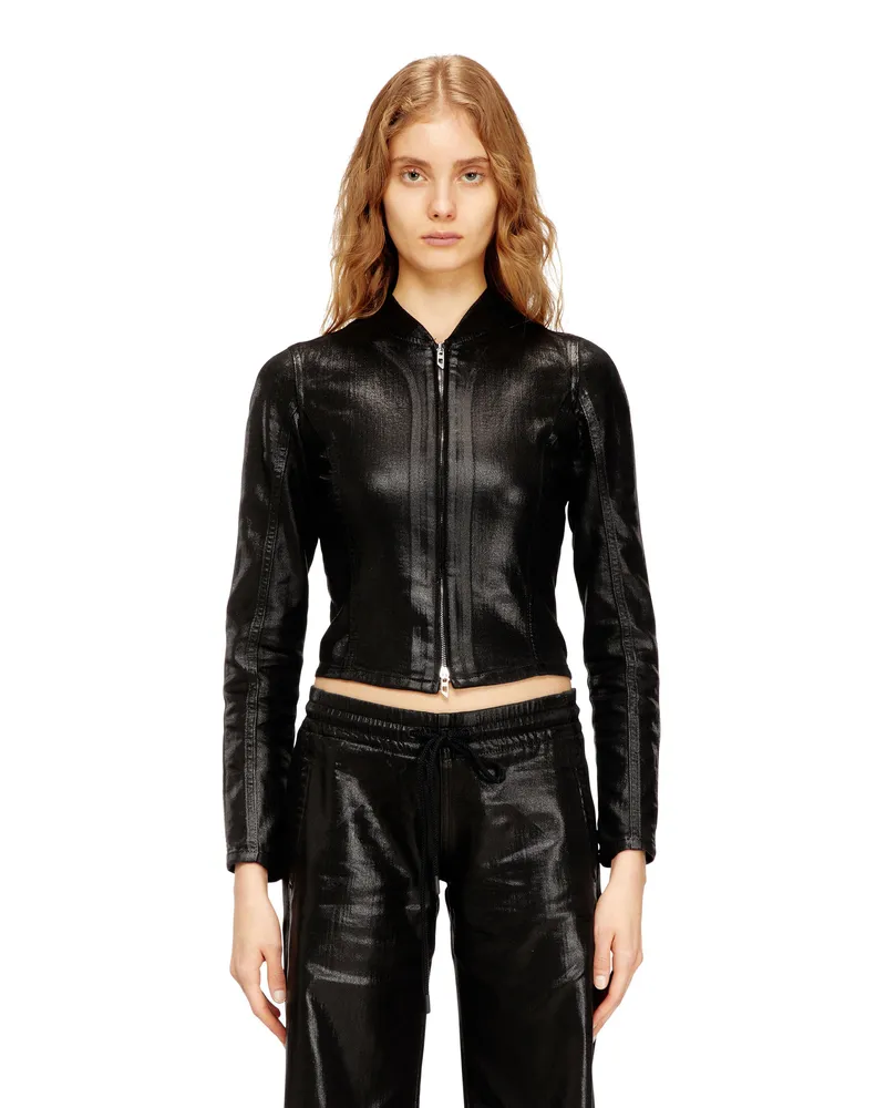 Diesel Jacke in verkürzter Länge aus glänzend beschichteten JoggJeans. - Oberteile - Damen - Schwarz Schwarz