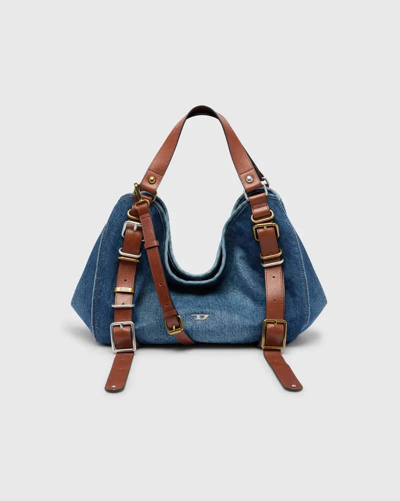 Diesel D-One-Medium Top-Handle-Tasche aus Denim und Leder - Handtaschen - Damen - Blau Blau