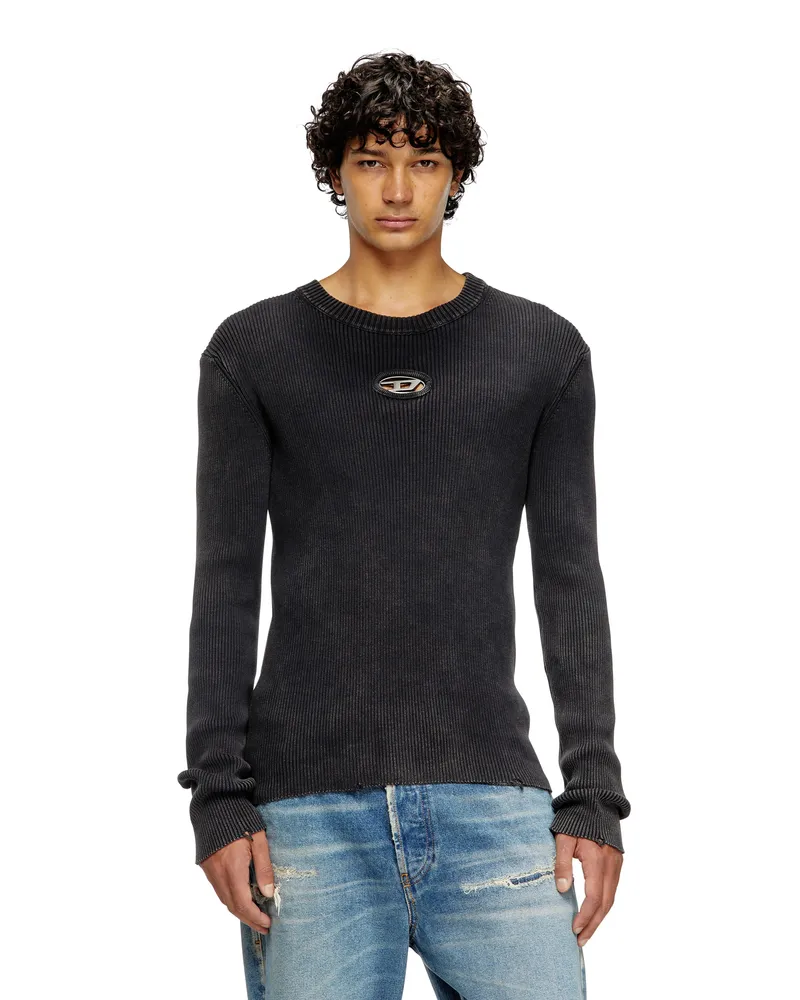 Diesel Vielgetragener Pullover mit Cutout-Logo - T-Shirts - Herren - Schwarz Schwarz