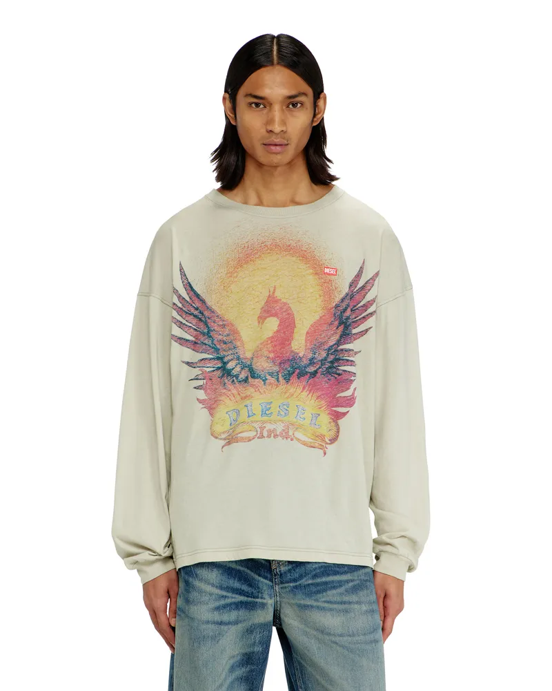 Diesel Langarm-T-Shirt mit Phoenix-Motiv - T-Shirts - Herren - Beige Beige