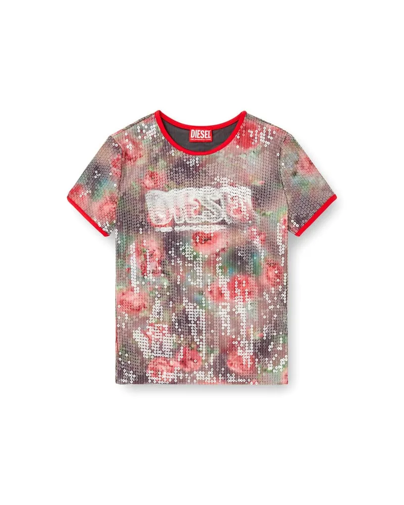 Diesel Schmales Jersey-Top mit Blumenmuster und Pailletten. - T-Shirts - Damen - Bunt Bunt