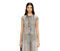 Kurzärmliges Jeanshemd mit sportlichen Streifen - Denimhemden - Damen - Grau