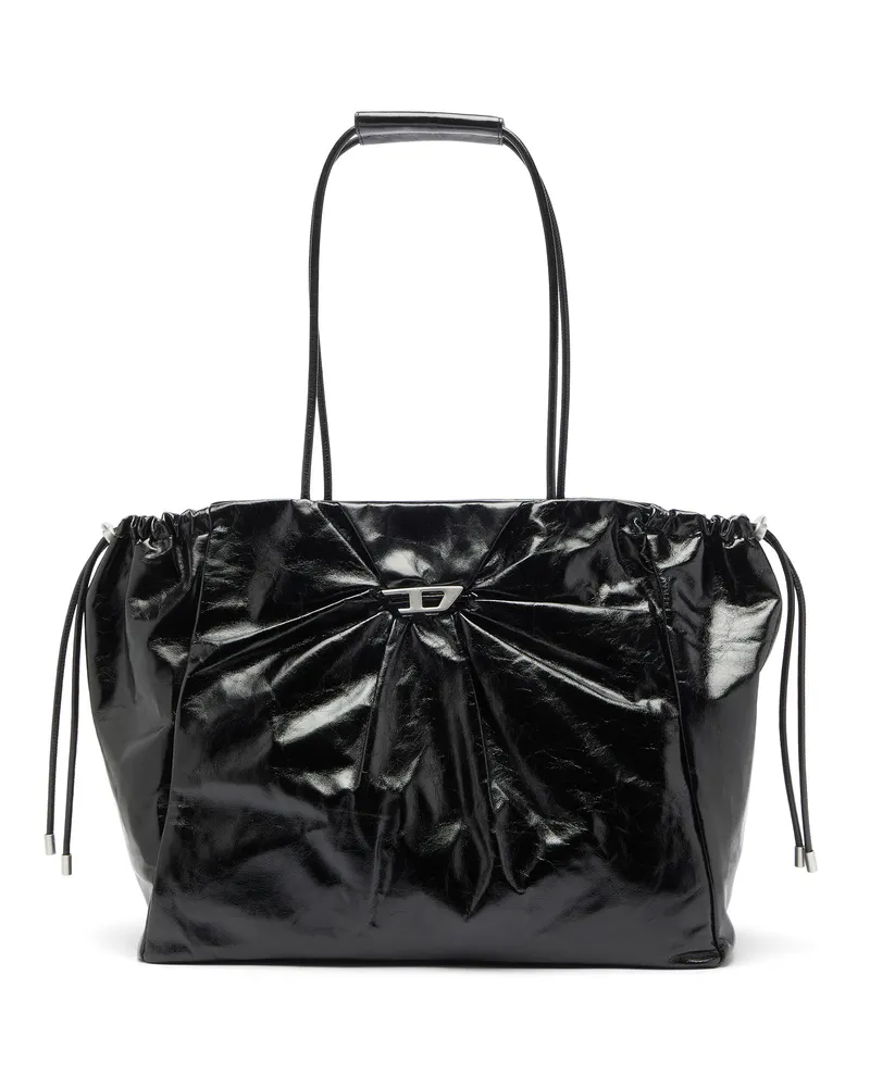 Diesel Scrunch-D - Tote-Bag aus glänzendem, geknittertem Leder - Shoppers - Damen - Schwarz Schwarz