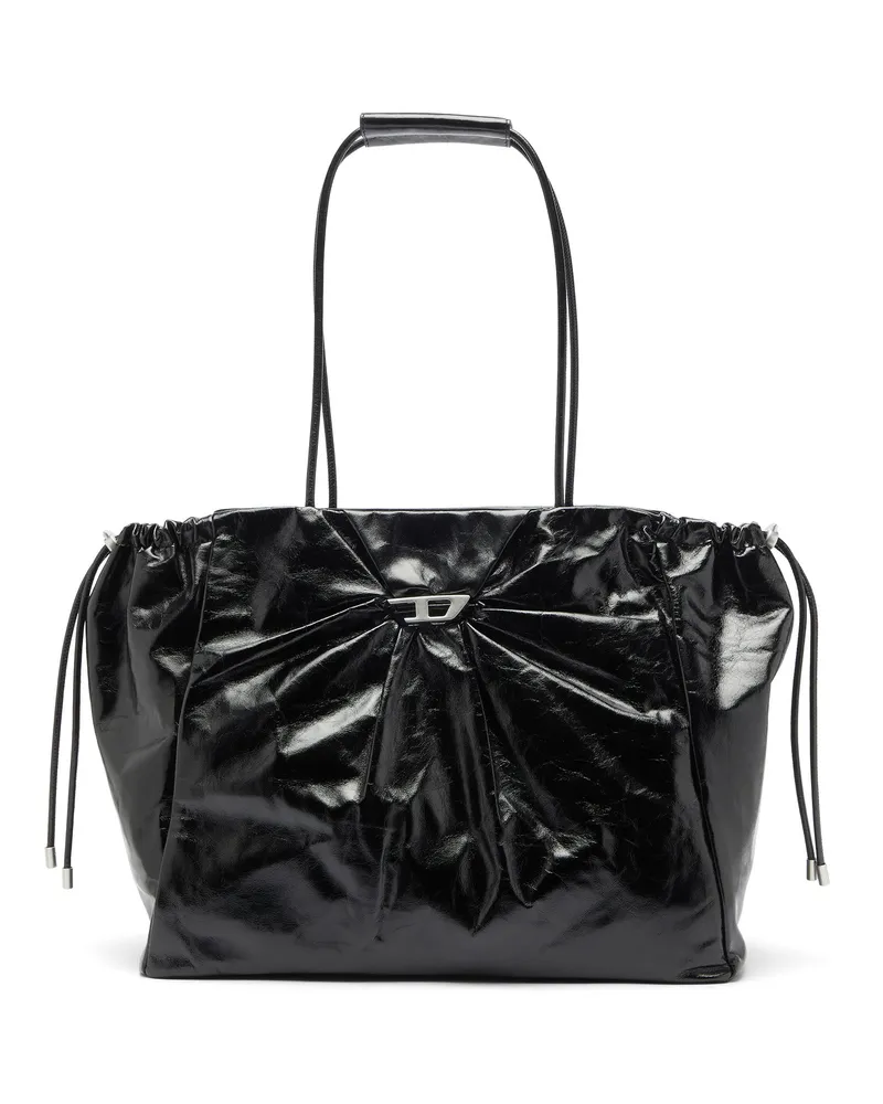 Diesel Scrunch-D - Tote-Bag aus glänzendem, geknittertem Leder - Shoppers - Damen - Schwarz Schwarz