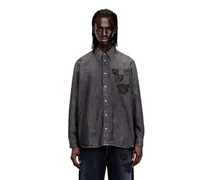 Jeanshemd mit besticktem Emblem - Denimhemden - Herren - Grau