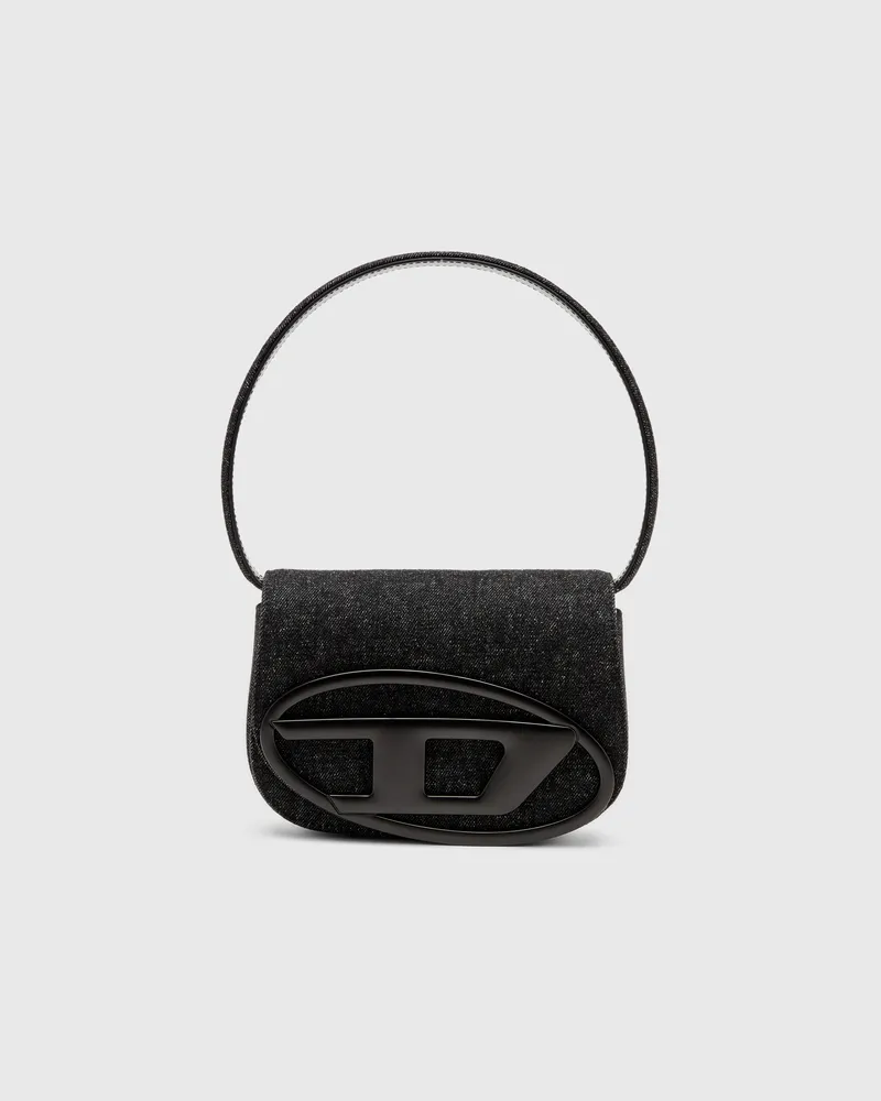 Diesel 1DR-Ikonische Schultertasche aus gewaschenem Denim - Schultertaschen - Damen - Schwarz Schwarz