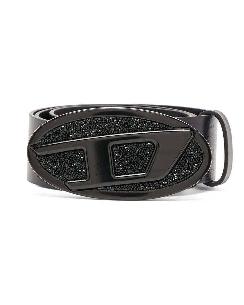 Diesel 4 cm breiter Gürtel aus Leder mit Strass-Oval D-Schnalle - Gürtel - Damen - Schwarz Schwarz