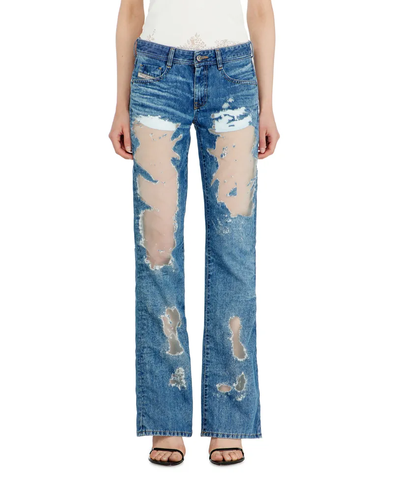 Diesel Bootcut Jeans Low Waist 1969 D-Ebbey, Mittelblau, Reißverschluss Blau