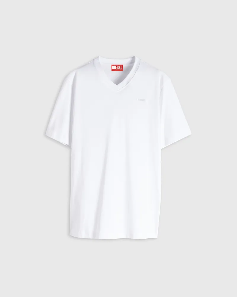 Diesel T-Shirt mit V-Ausschnitt und Mikro-Logo-Stickerei - T-Shirts - Herren - Weiss Weiss
