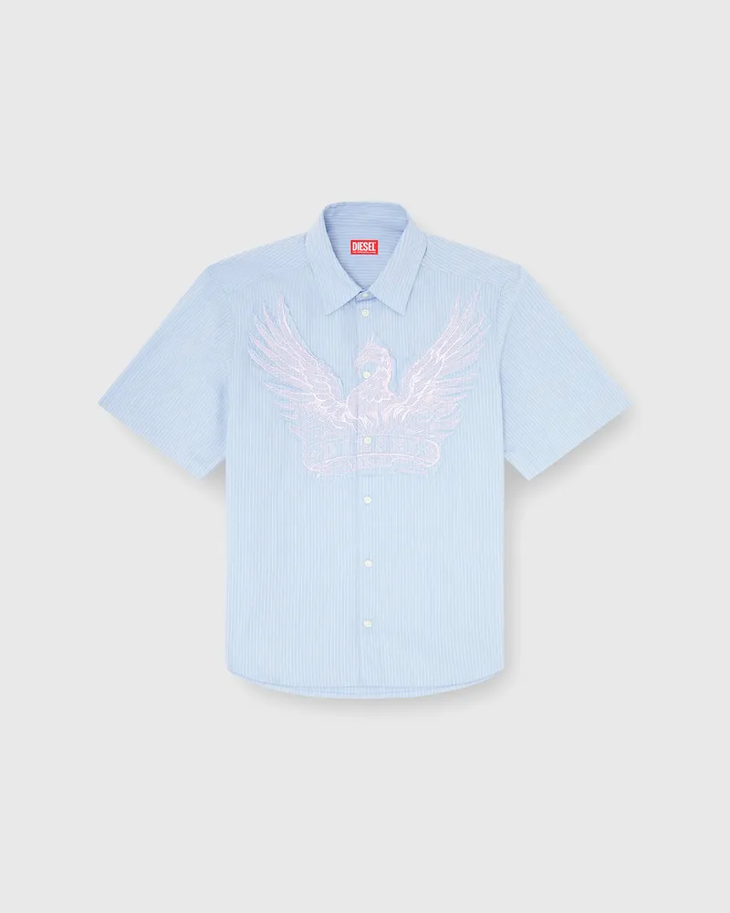 Diesel Gestreiftes Popeline-Hemd mit Stickpatch - Hemden - Herren - Blau Blau