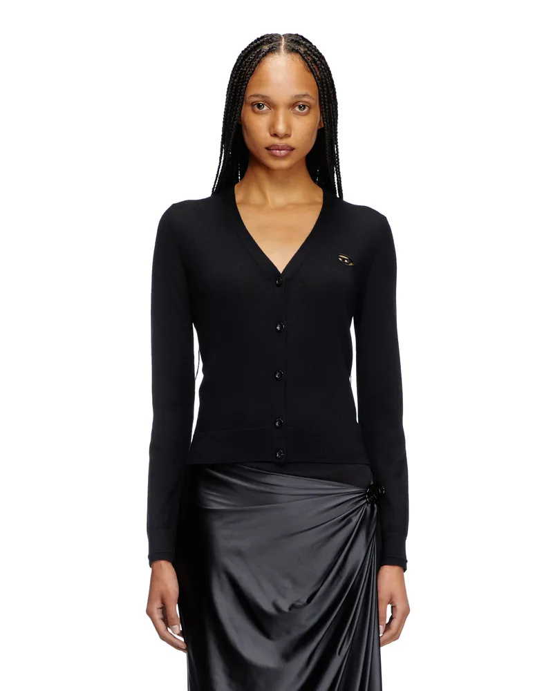 Diesel Cardigan aus Wolle mit Cut-out-Logo - Strickwaren - Damen - Schwarz Schwarz