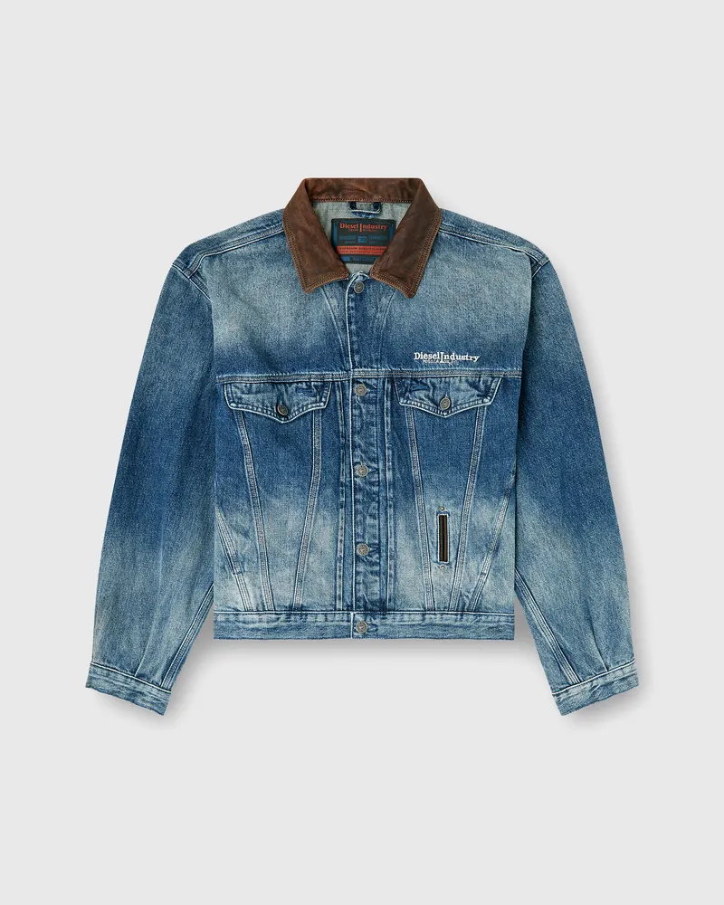 Diesel Jeans-Truckerjacke mit kontrastierenden Lederbesätzen - Denim jacken - Unisex - Blau Blau