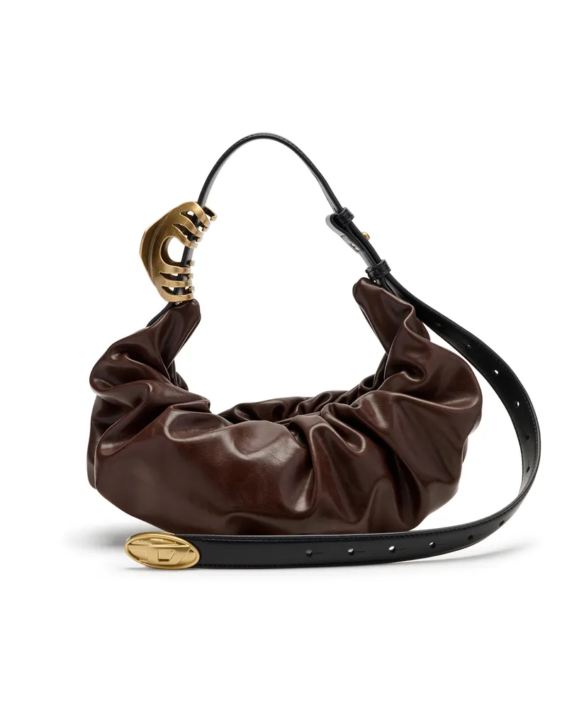 Diesel Grab-D-Small Hobo-Tasche mit gerafftem Design - Schultertaschen - Damen - Braun Braun